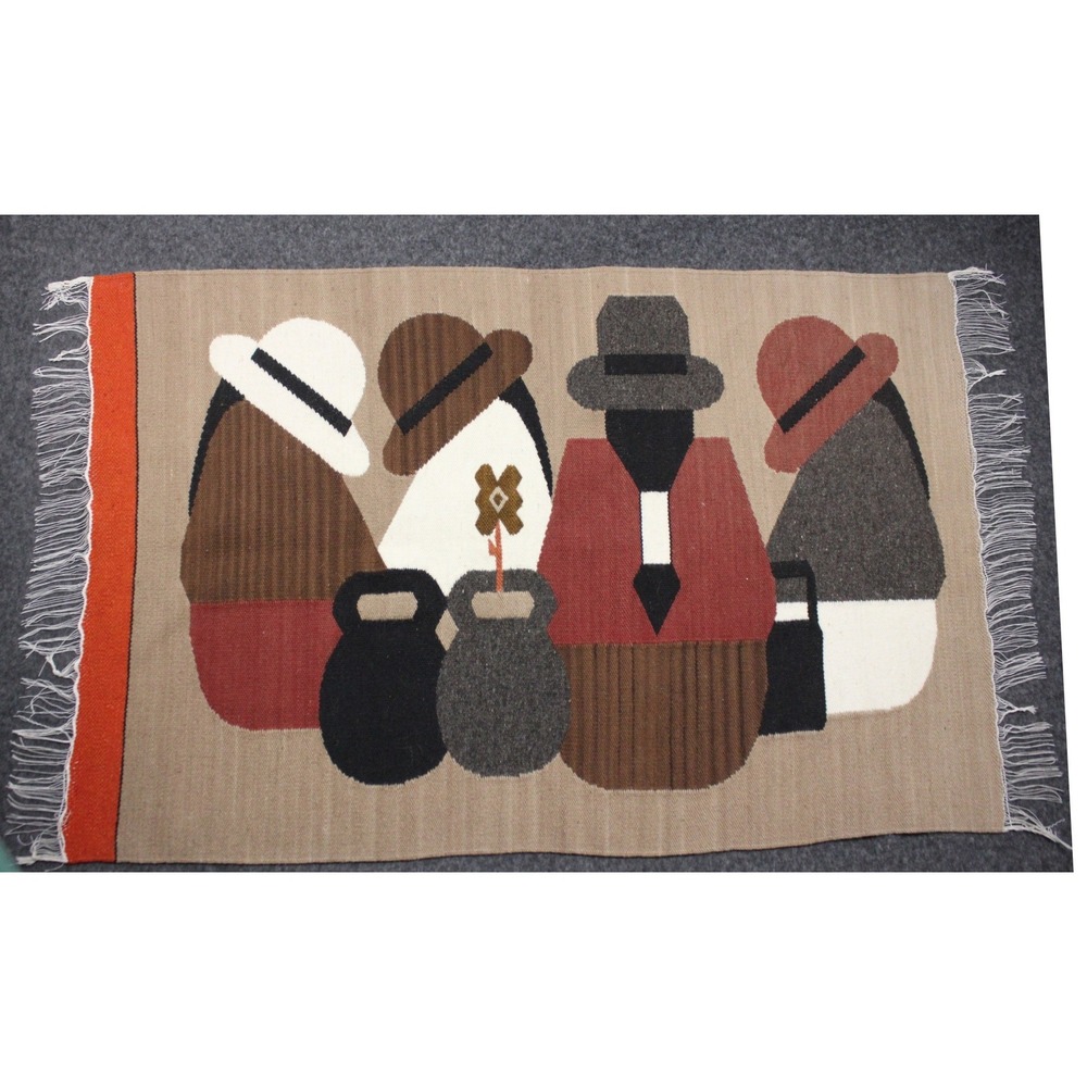 Folk Art Woven Wall Hanging Women Figures Textile Boho Decor 38x24
